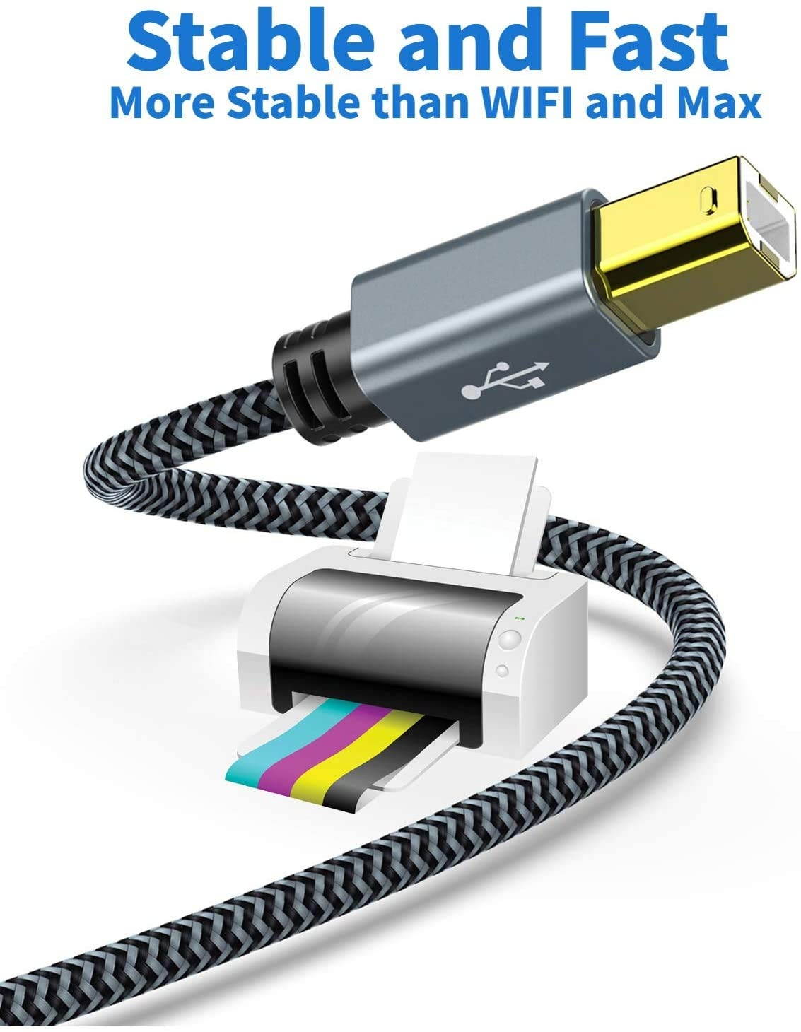 USB Printer Cable 6FT Printer Cord USB 2.0 A-Male to B-Male Nylon Braided High Speed Scanner Cable Compatible with HP Brother Dell Canon Lexmark Xerox SamsungetC
