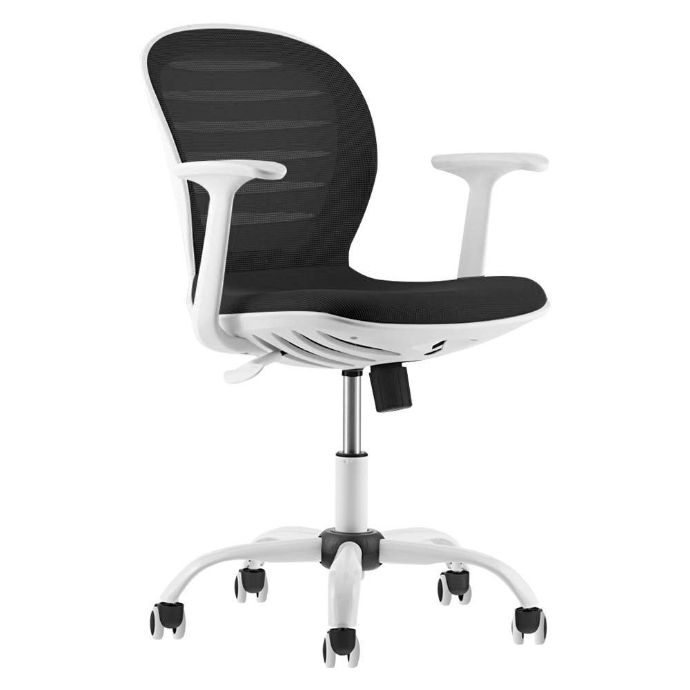 Multi Function Mid Back Mesh Adjustable Home Office Task Chair with Armrest (Black and White)