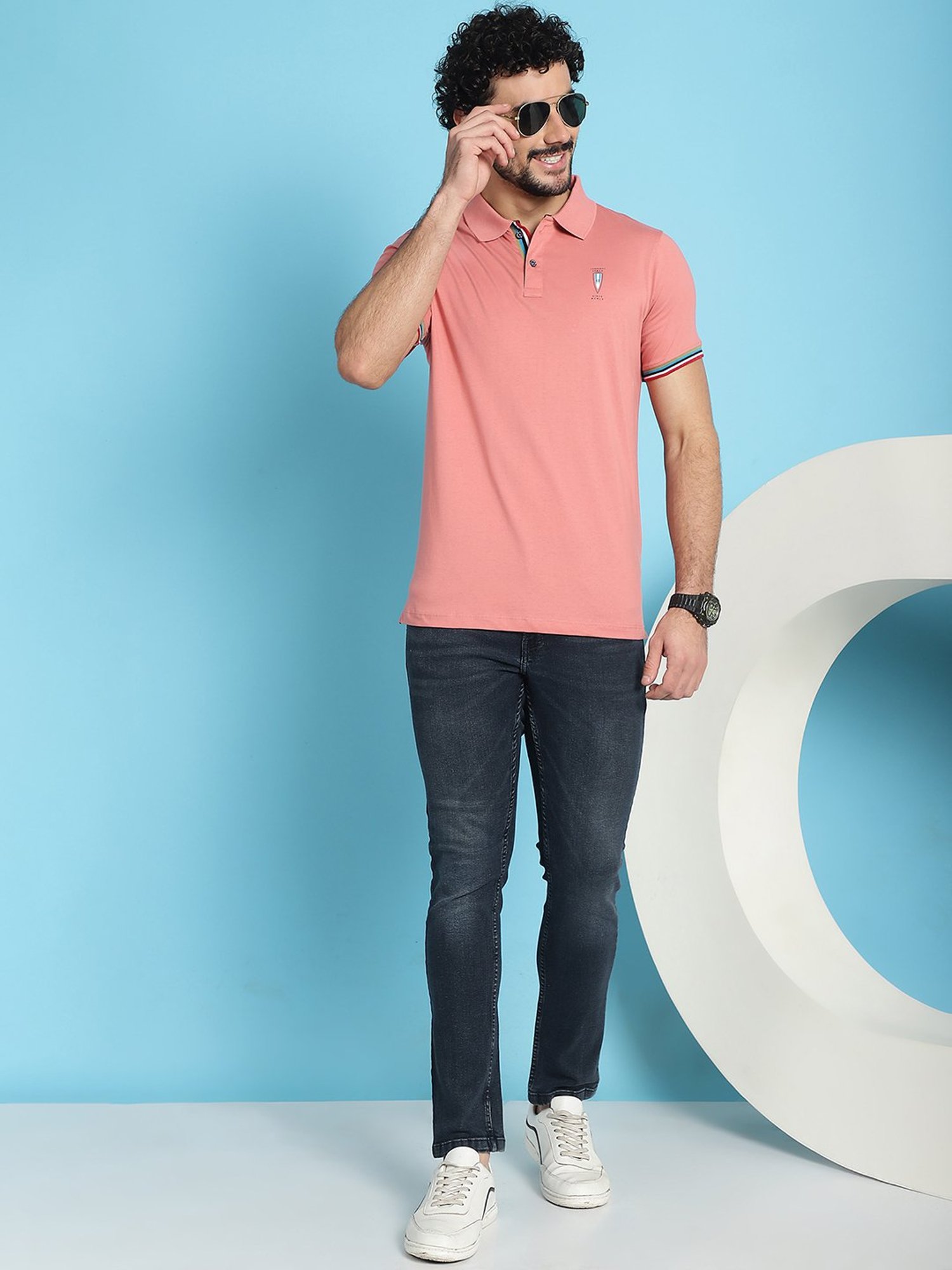 Venitian- Forbidden Clothing Pink Slim Fit Printed Polo T-Shirt