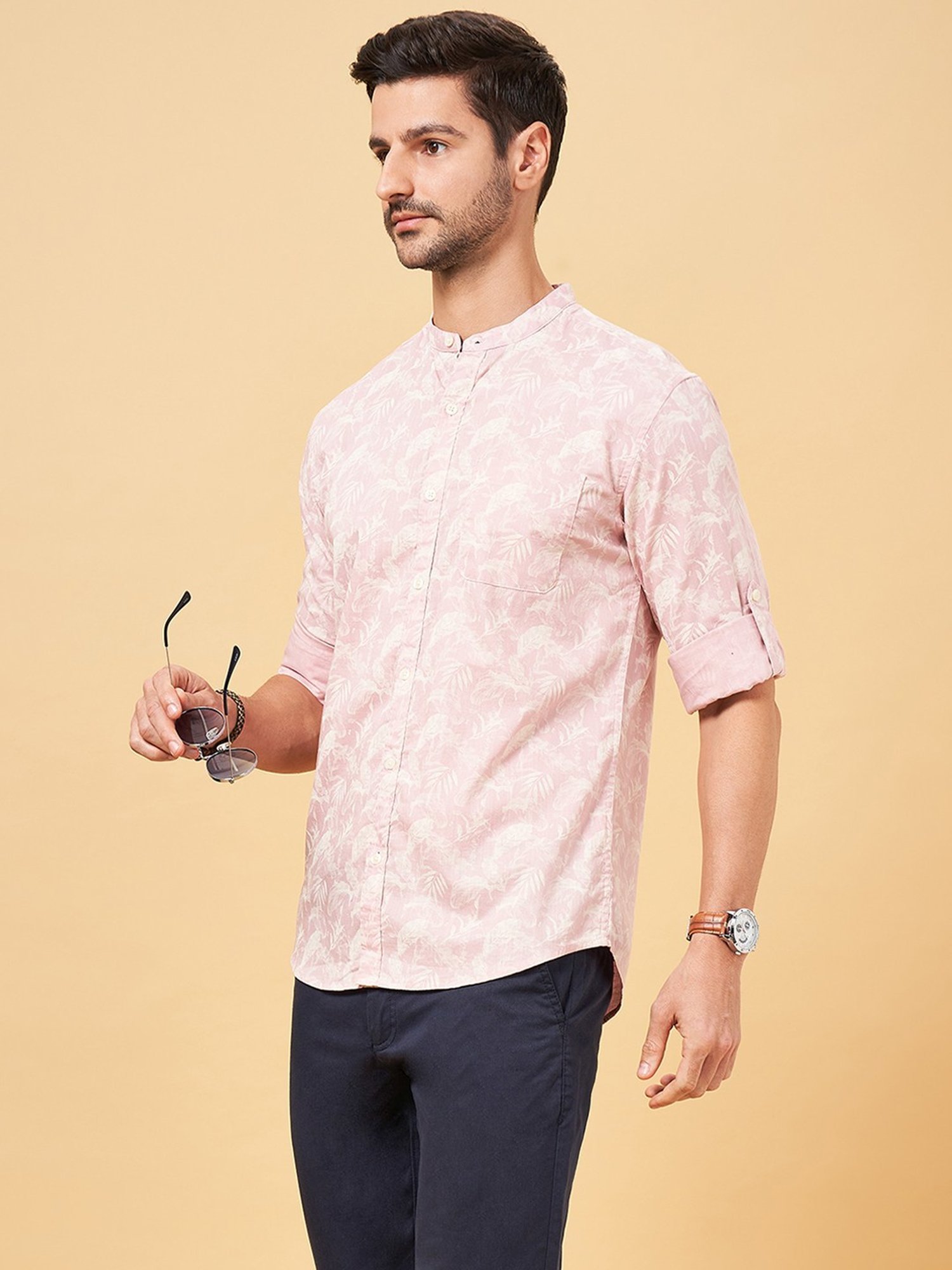 Byford by Pantaloons Crystal Rose Cotton Slim Fit Printed Shirt