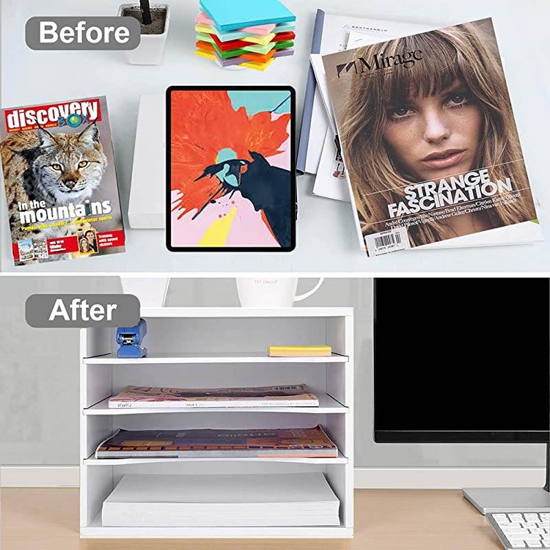 Wood Desktop Organizer Paper Storage Letter Tray File Sorter for Home OfficeWhite