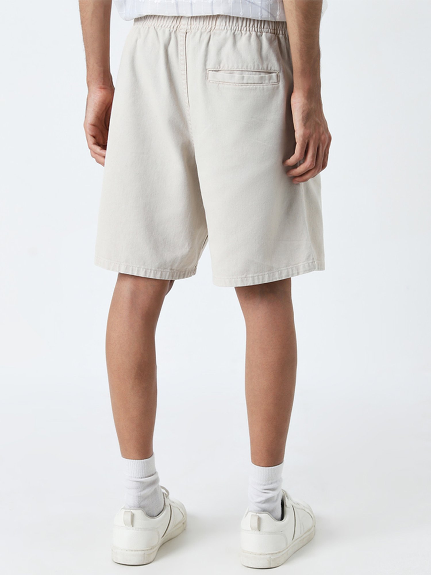 Nuon by Westside Light Beige Mid-Rise Relaxed-Fit Cotton Shorts