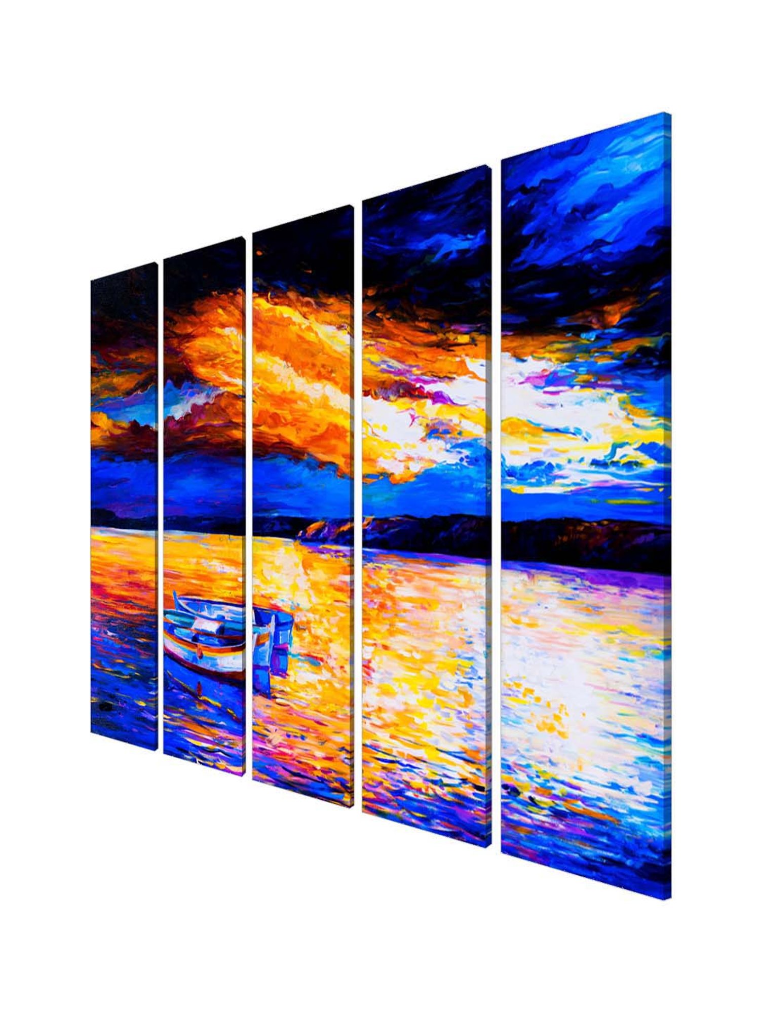 999Store Blue & Orange Boats in The Sea Art 5 Frame MDF Paintings