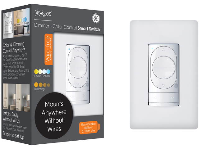 C by GE Wire-Free Dimmer Smart Switch + Color Control, 1 Pack White - Bluetooth, Battery Powered, Removeable, Wall Mount, Tunable White Control, Single-Pole/3-Way Replacement