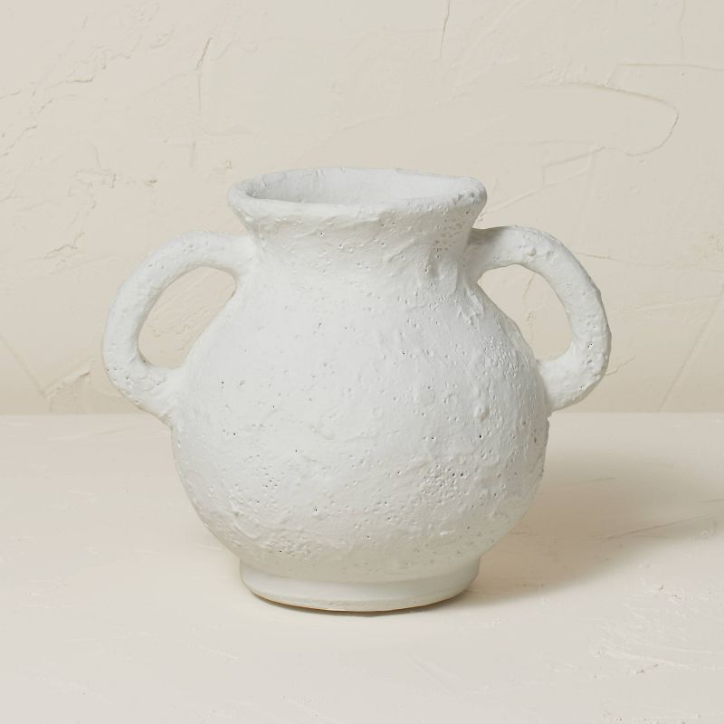 7" x 8.5" Terracotta Vase with Handle Chalk White - Opalhouse™ designed with Jungalow™