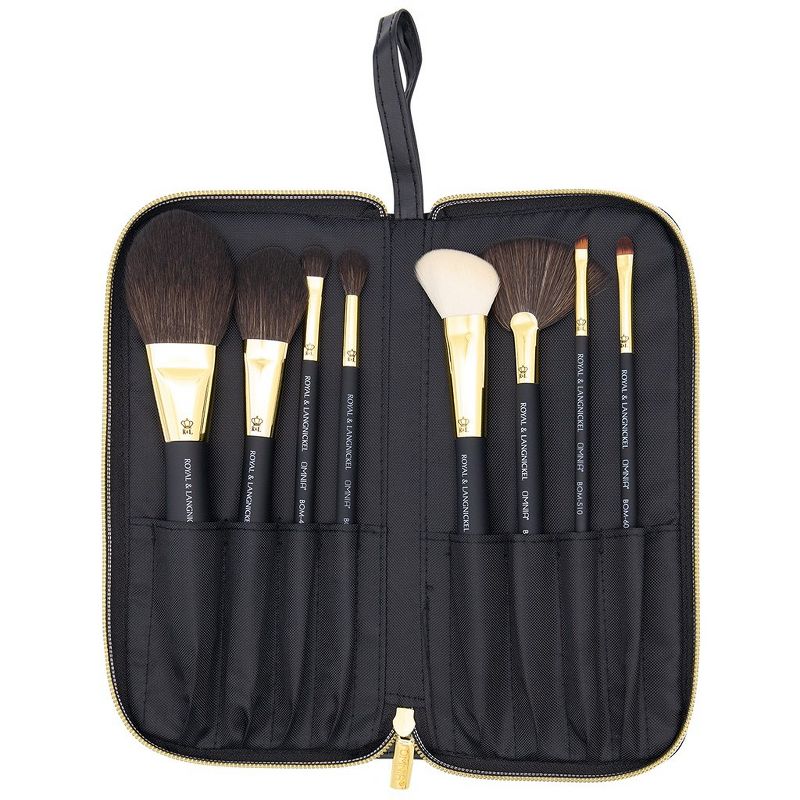 OMNIA Brush PROFESSIONAL 9pc Travel Gold Makeup Brush Set with Zip Case