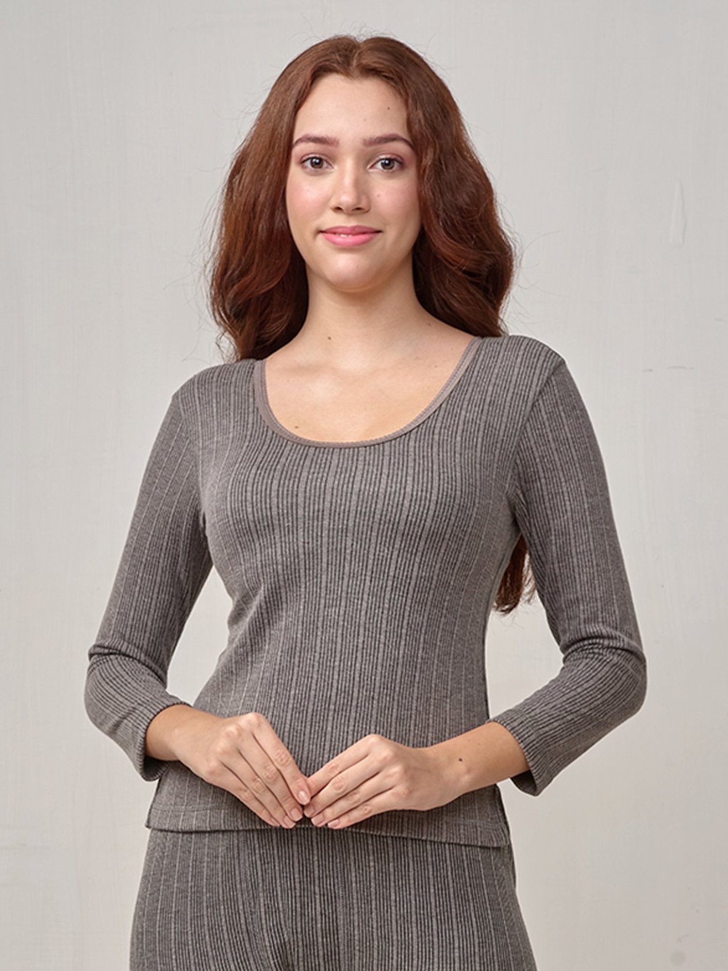 LUX Inferno Grey Striped Thermal Top