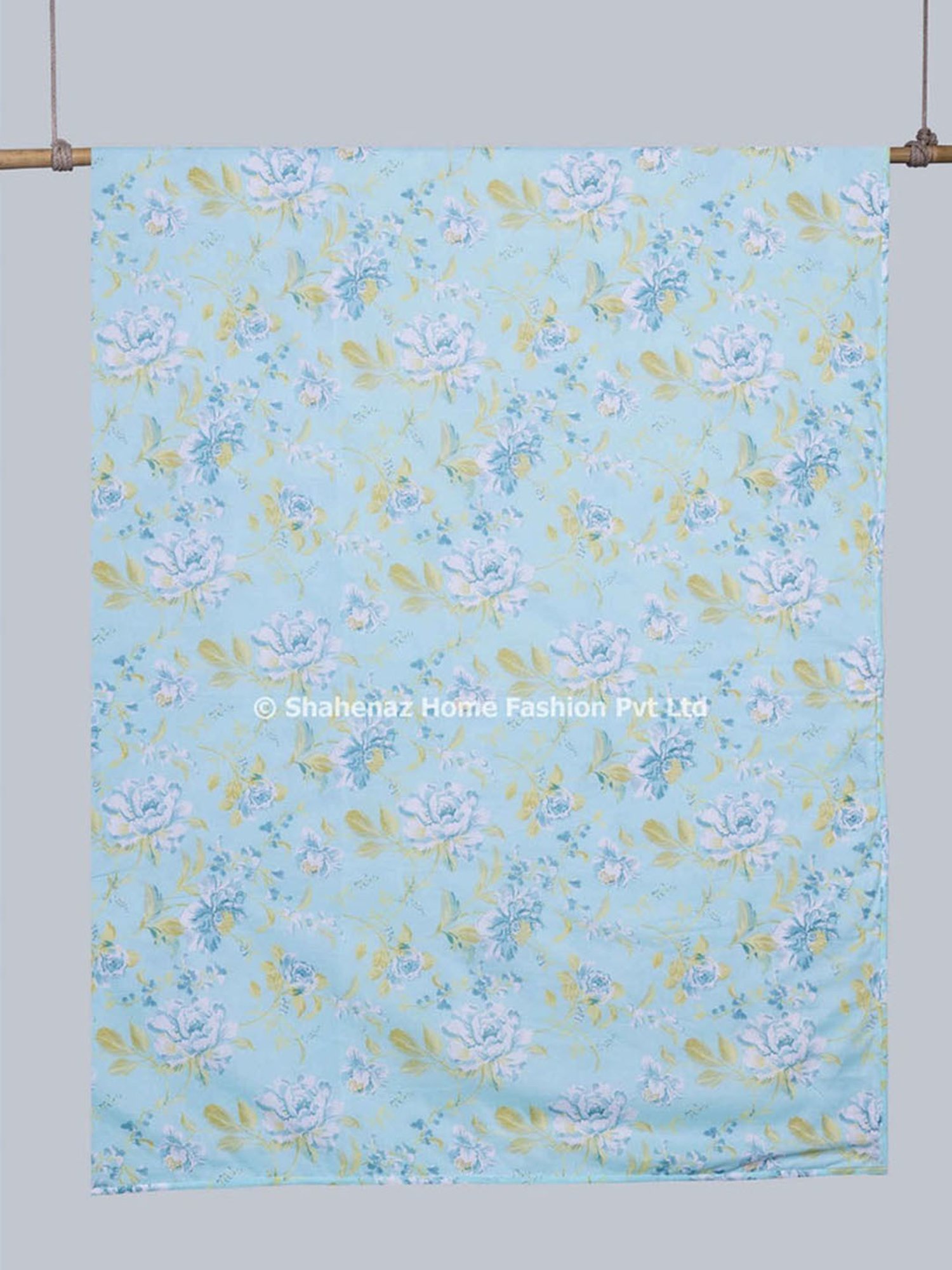 Haus & Kinder Cambric Floral Green & Yellow Cotton Single Reversible Dohar