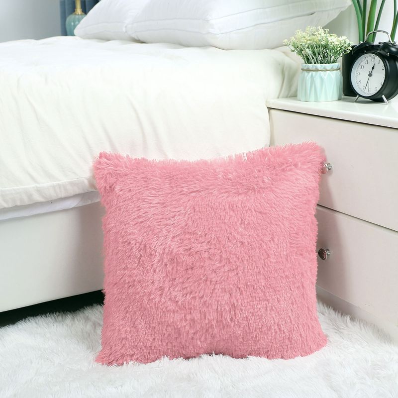 1 Pc 20" x 20" Polyester Fuzzy Decorative Pillow Cover Pink - PiccoCasa