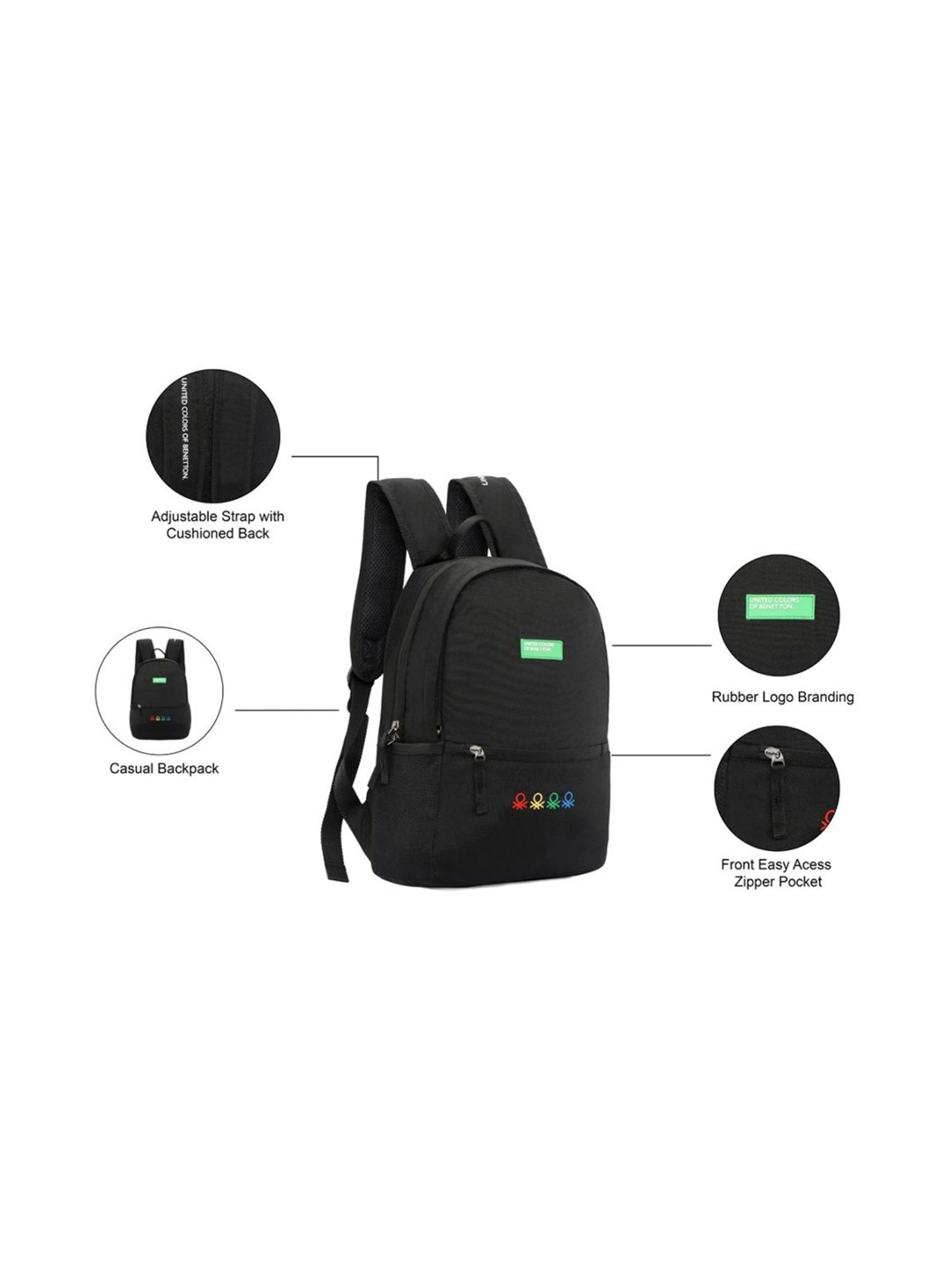 United Colors of Benetton Citron 12 Ltrs Black Medium Backpack