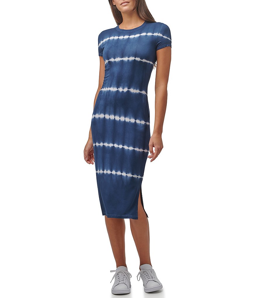 Marc New York Tie Dye Jewel Neck Side Pocket Midi Dress