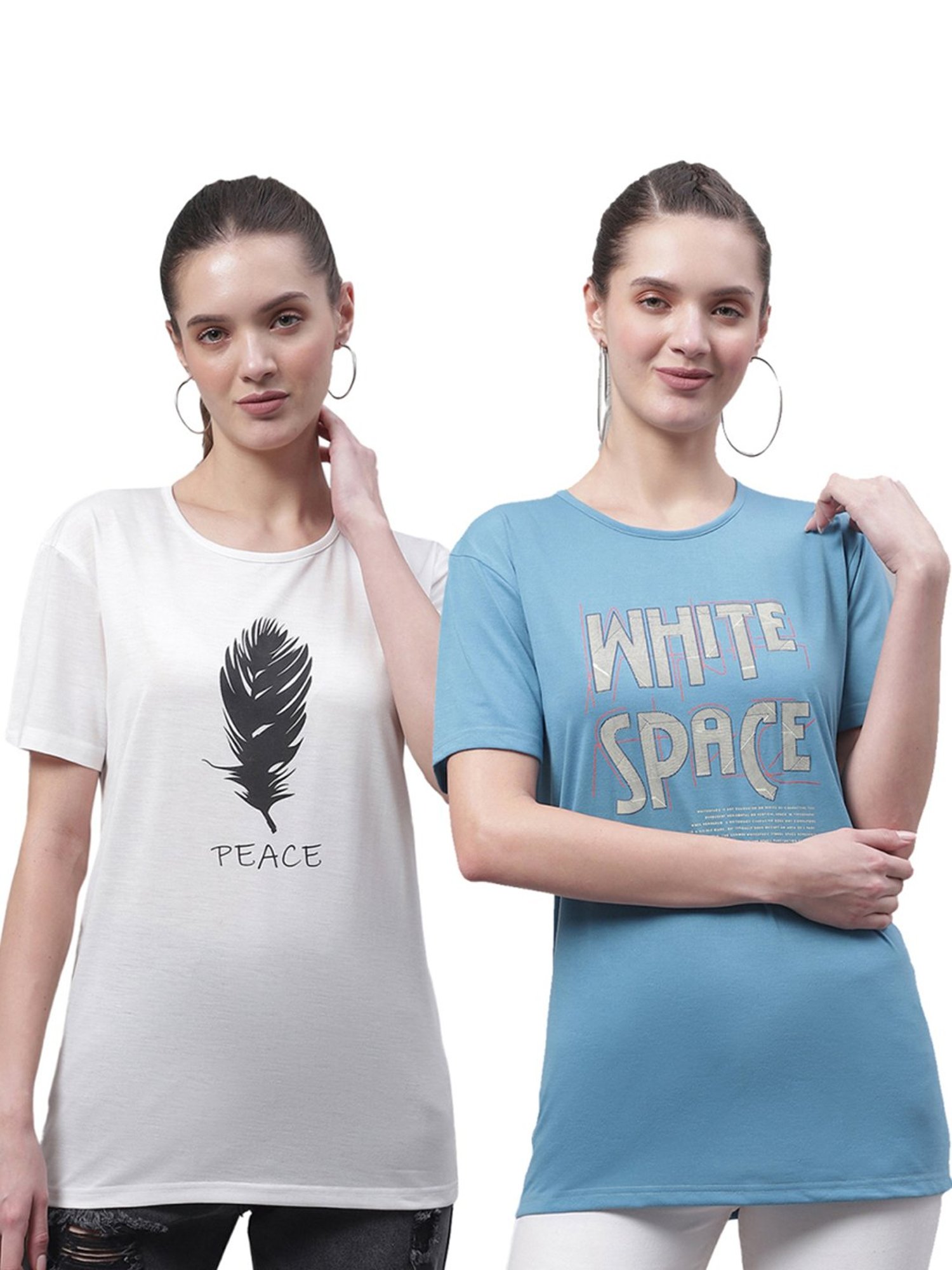Vimal Jonney White & Blue Cotton Printed T-Shirt - Pack Of 2