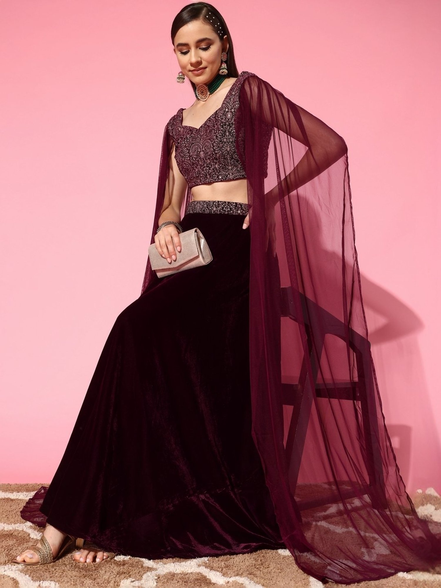 Libas Purple Plain Lehenga Choli Set