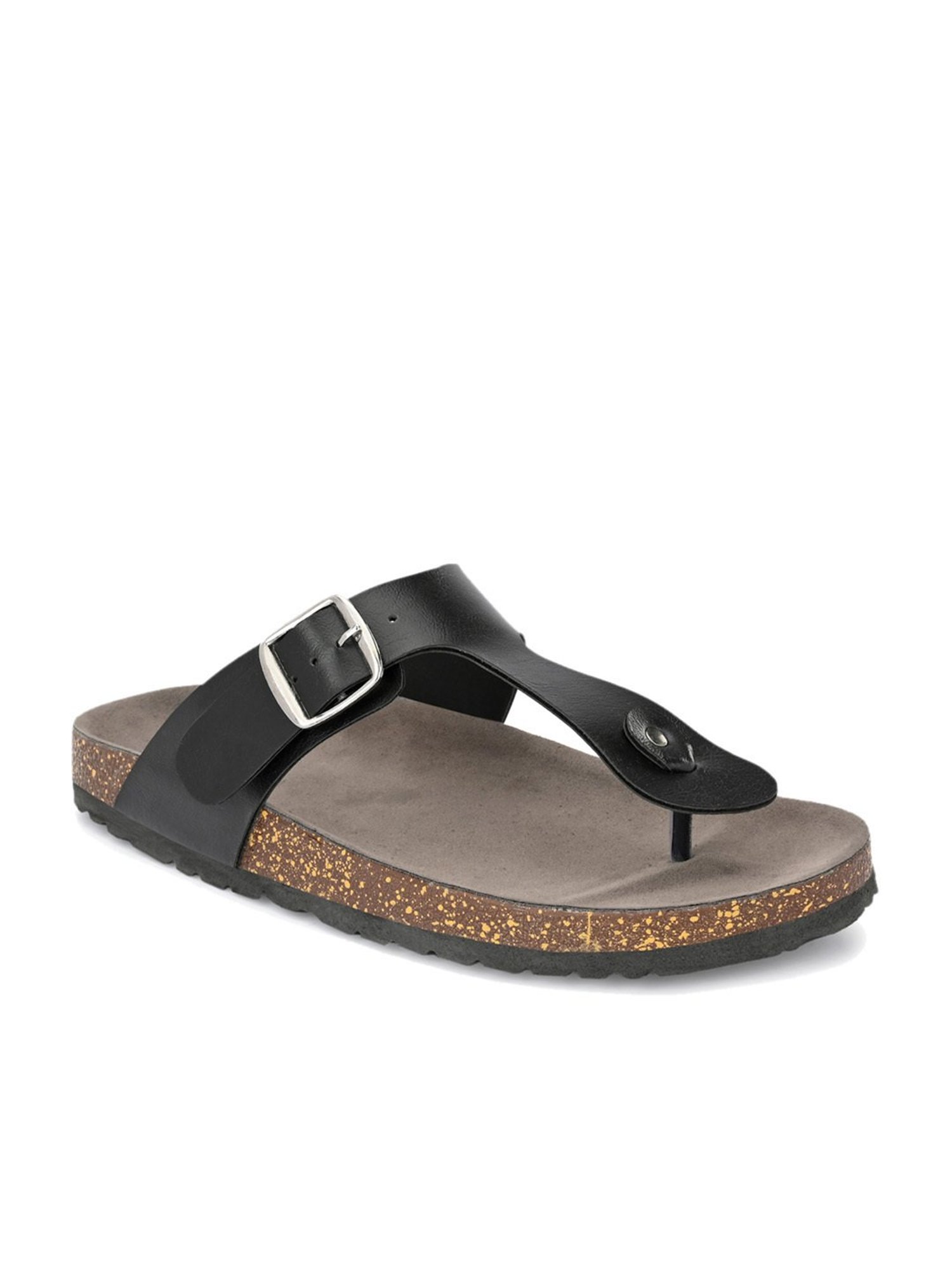 El Paso Men's Black T-Strap Sandals