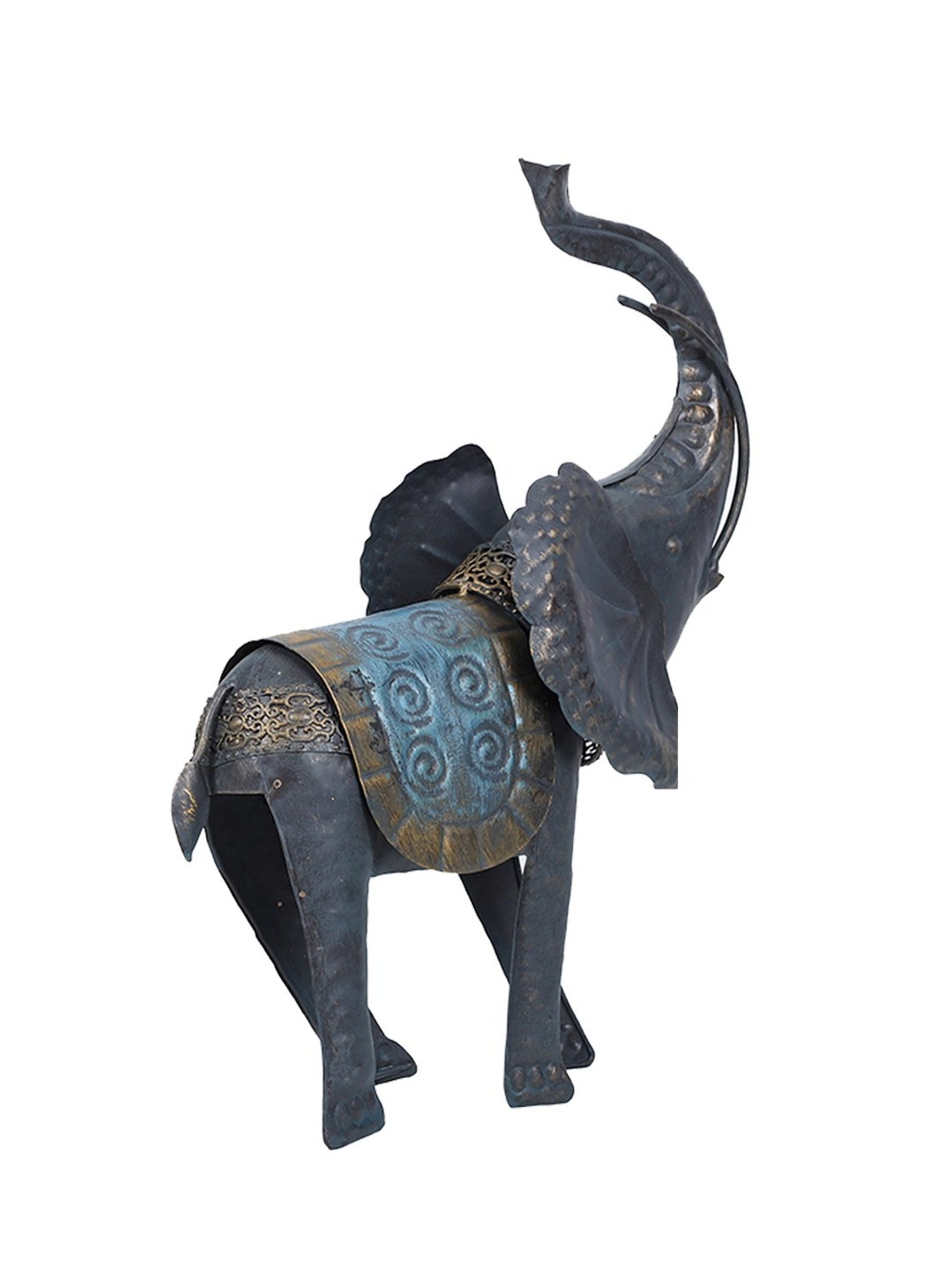 Aapno Rajasthan Black & Blue Metal Gajraj Detailed Elephant Table Decor