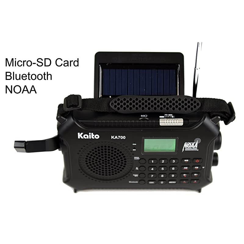 KA700 Bluetooth Emergency Hand Crank Dynamo amp Solar Powered AM FM Weather NOAA Band Radio with Recorder and MP3 Player Rugged Design for Hiking Camping Construction Sites Etc Black