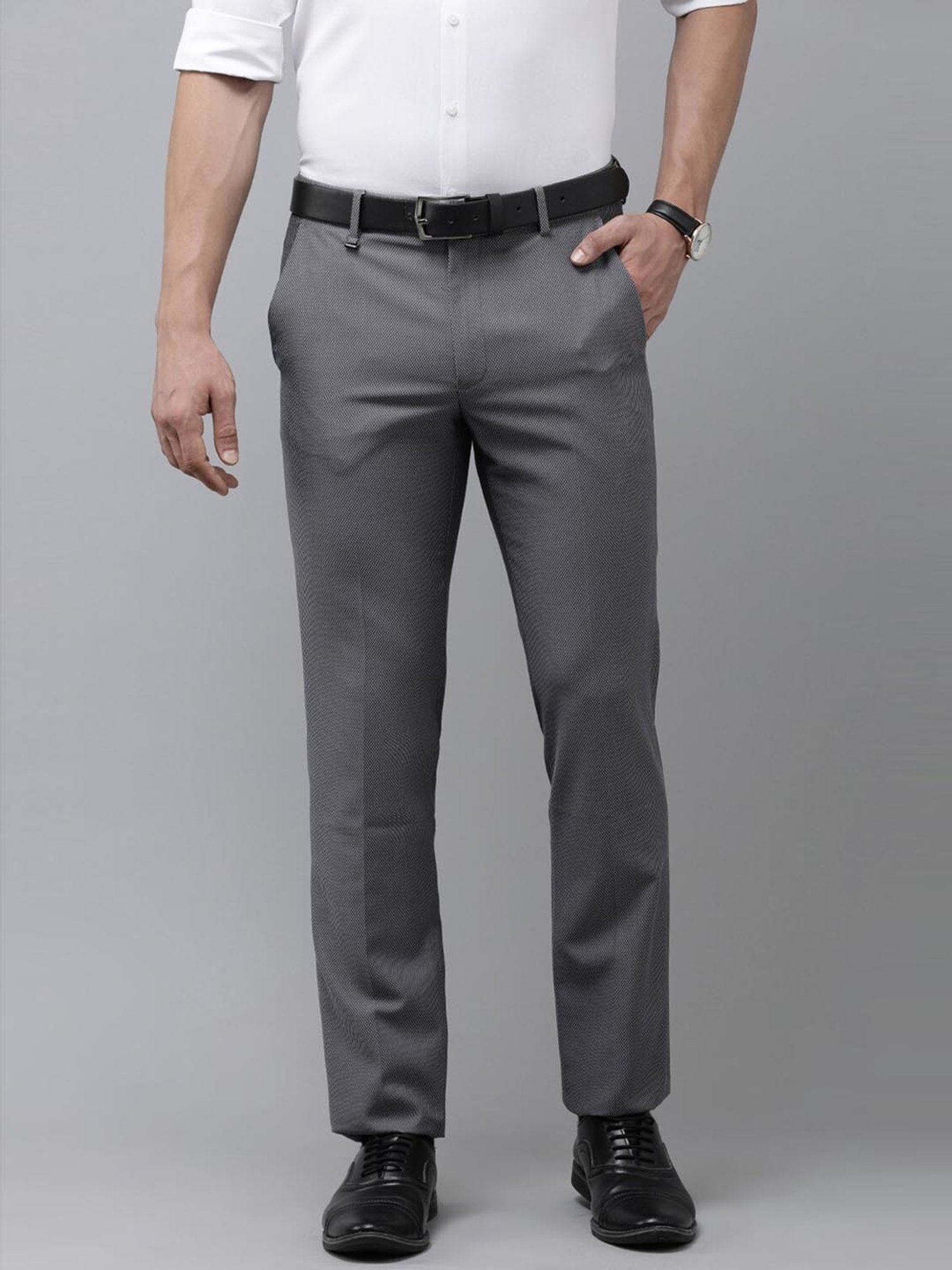 Van Heusen Grey Slim Fit Self Pattern Trousers