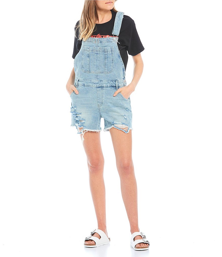 Celebrity Pink Destructed Hem Boyfriend Shortalls