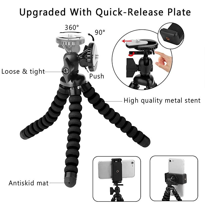 Phone Tripod  5 in 1 Flexible Octopus Tripod Stand + 2PCS Tripod Adapter for Gopro + Phone Mount Holder + Bluetooth Wireless Remote Shutter Compatible for iPhone Samsung Gopro Sports Camera