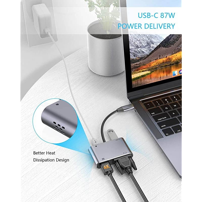 USB C to VGA Adapter USBC to HDMI Hub Adapter Thunderbolt 3 Compatible for MacBook ProAiripad ProDell XPSNintendo Switch