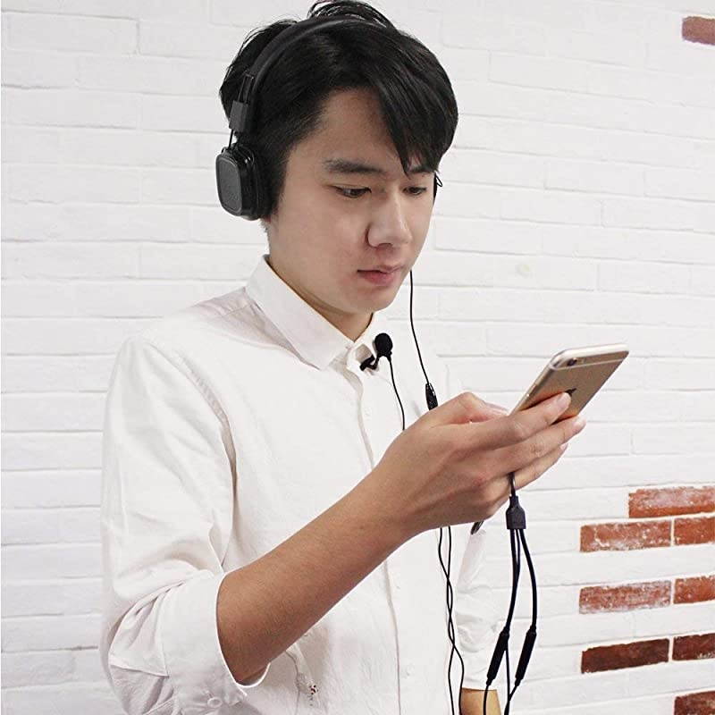 2 Pack Lavalier Microphone  Professional Omnidirectional Condenser Interview Clip on Lapel Mic with Headphone Jack Compatible with iPhone, iPad, Android, Camera, Computer, PC, Tablets, AU-303