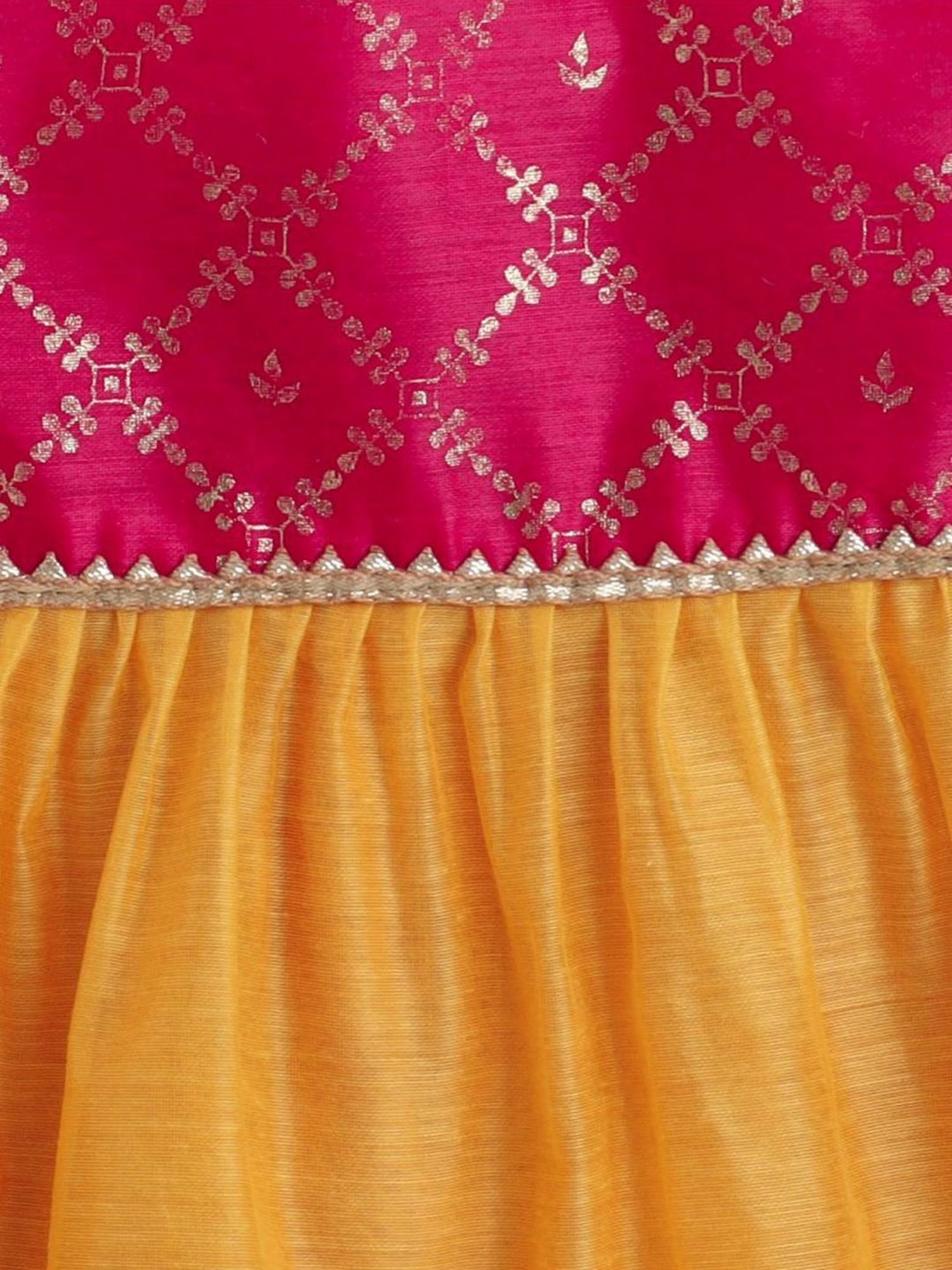 Many Frocks Kids Pink & Yellow Embroidered Dress