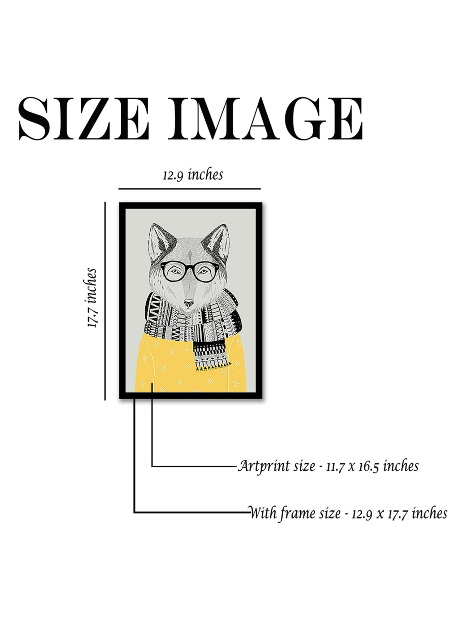 Art Street The Winter Wolf Pencil Printed Yellow Engineered Wood Wall Art Posters