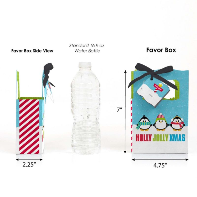 Big Dot of Happiness Holly Jolly Penguin - Christmas & Holiday Party Favor Boxes Gift Bags - Set of 12
