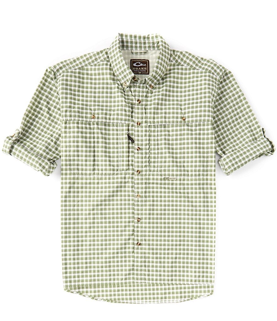 Drake FeatherLite Checked Plaid Wingshooter Performance Long-Sleeve Woven Shirt
