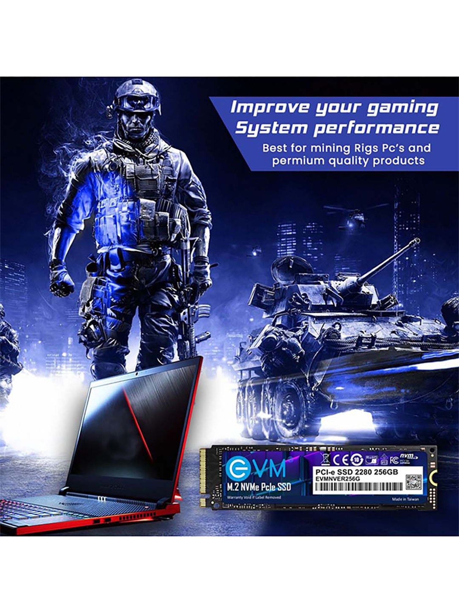 EVM EVMNV 256GB M.2 PCIe NVMe Internal SSD (Black)