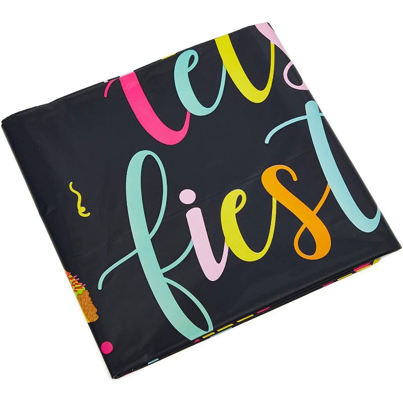 Sparkle and Bash 3 Pack Let's Fiesta Disposable Plastic Tablecloth for Cinco de Mayo Black, 54 x 108 In