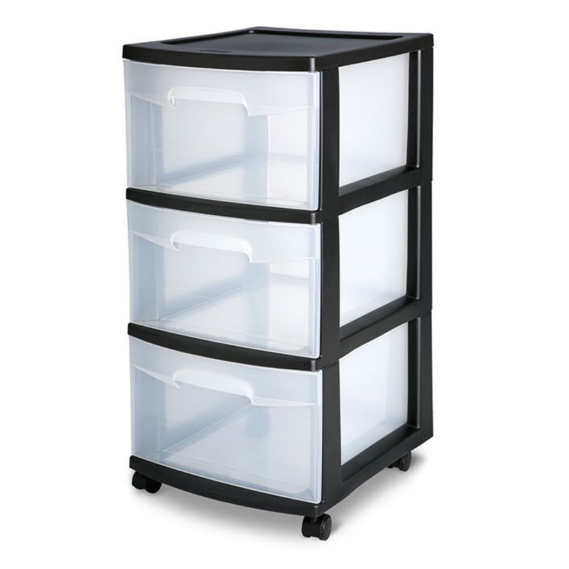 Homz Plastic 6 Clear Drawer Medium Home Storage Container Tower with 4 Large Drawers and 2 Small Drawers, Black Frame