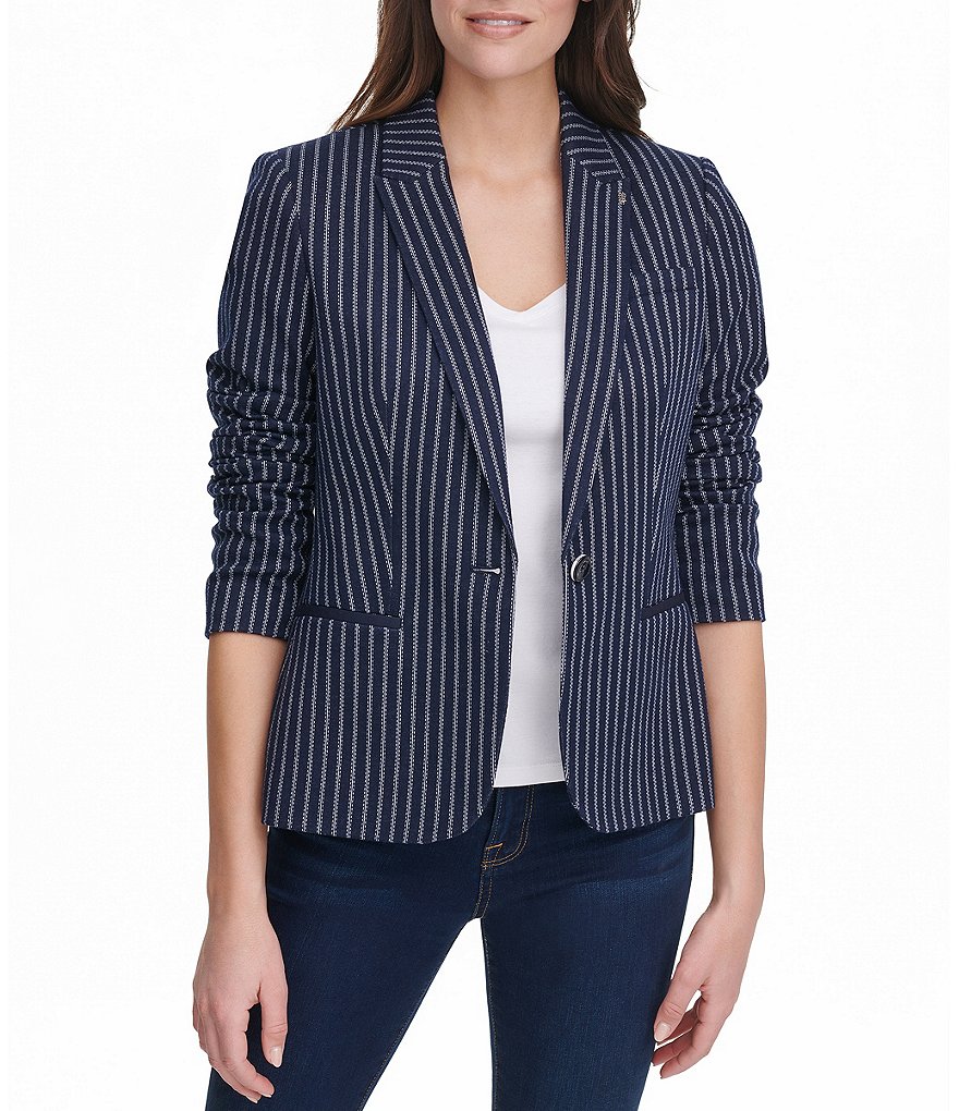 Tommy Hilfiger Stripe One Button Long Sleeve Blazer