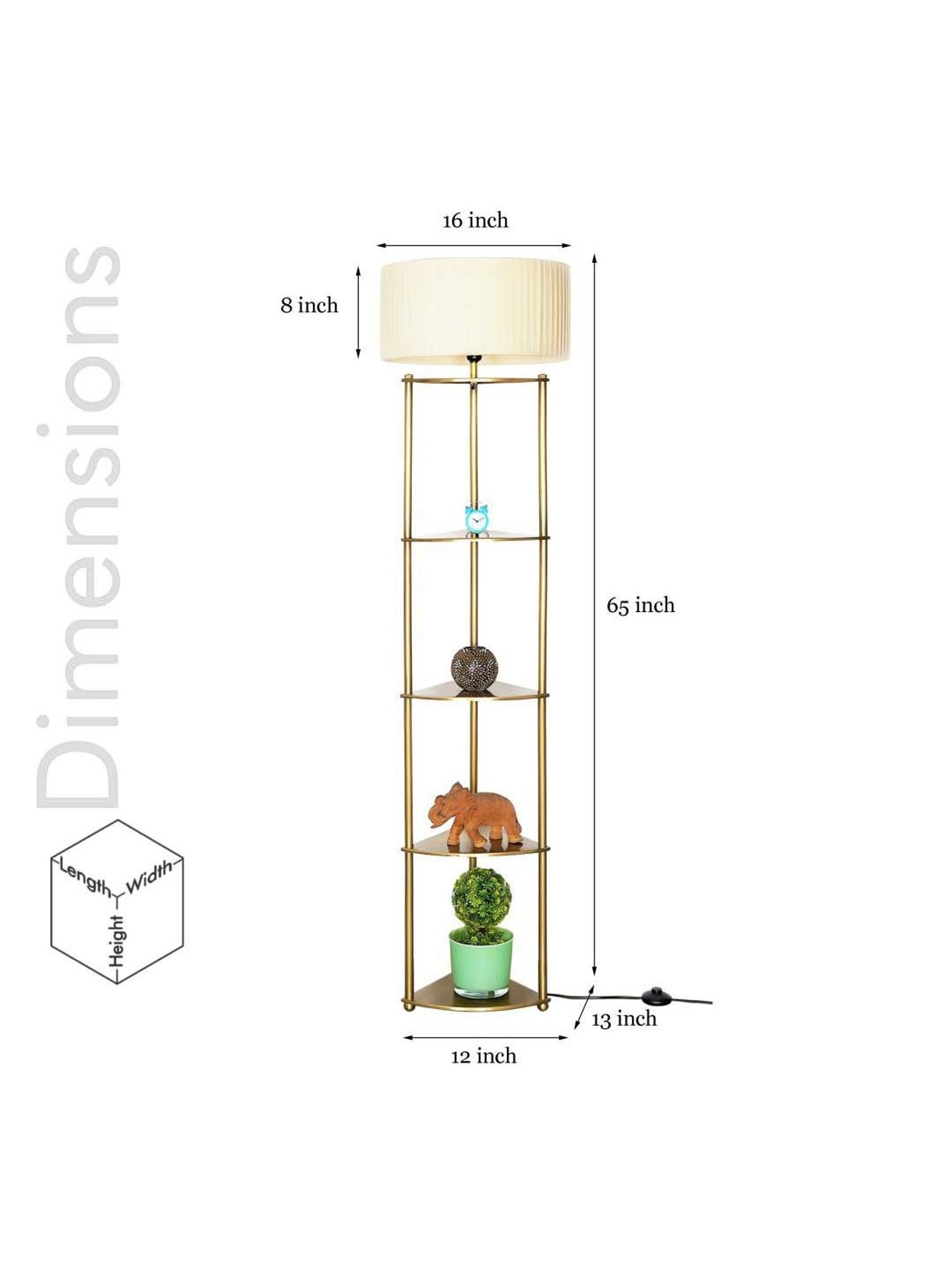 Kapoor E Illuminations Devan Antique Brass Metal Multiutility Shelf Floor Lamp