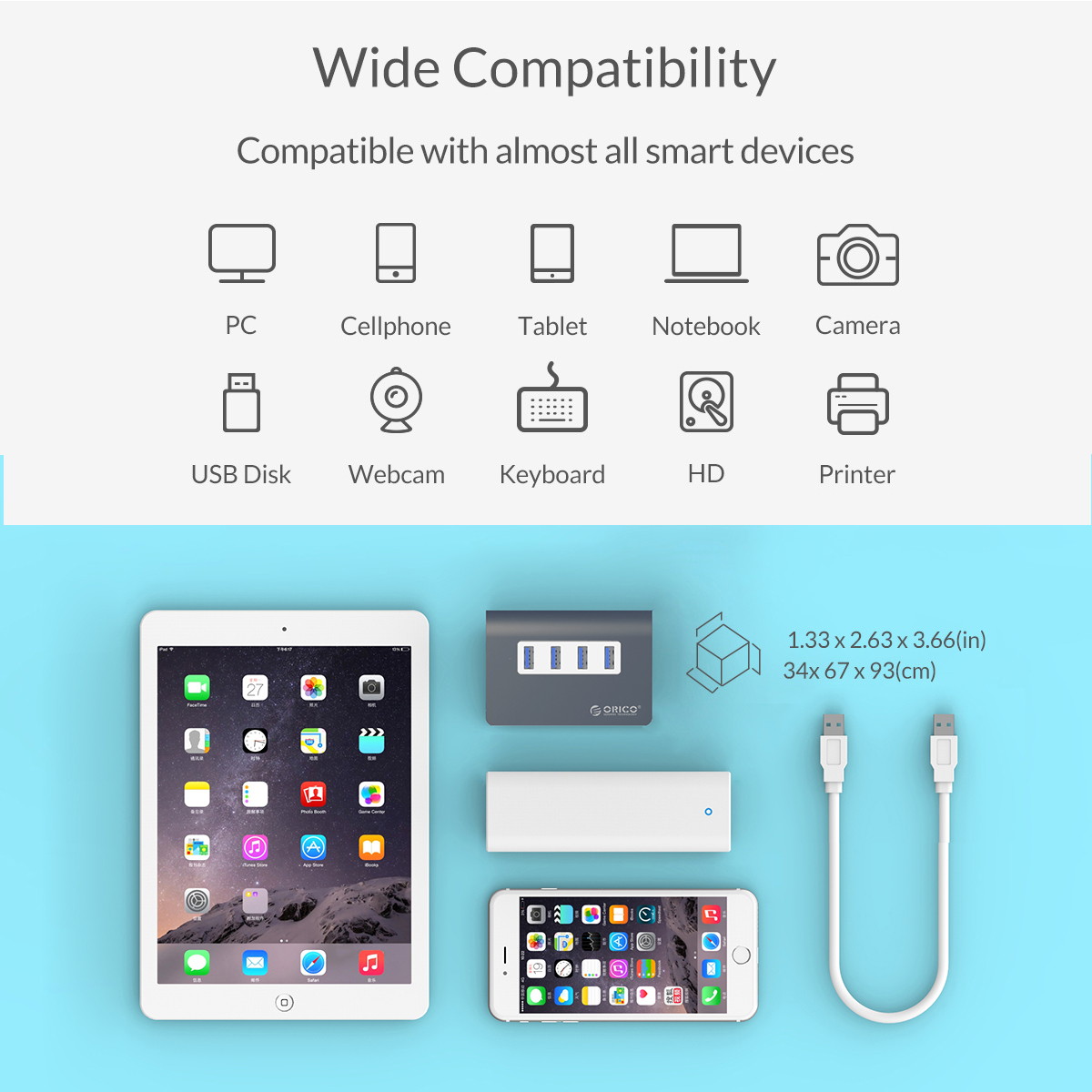 Madeng USB 3.0 HUB Adapter Extender Mini Splitter Box 3 Ports for PC Laptop Macbook Mobile Phone High Speed U Disk Reader