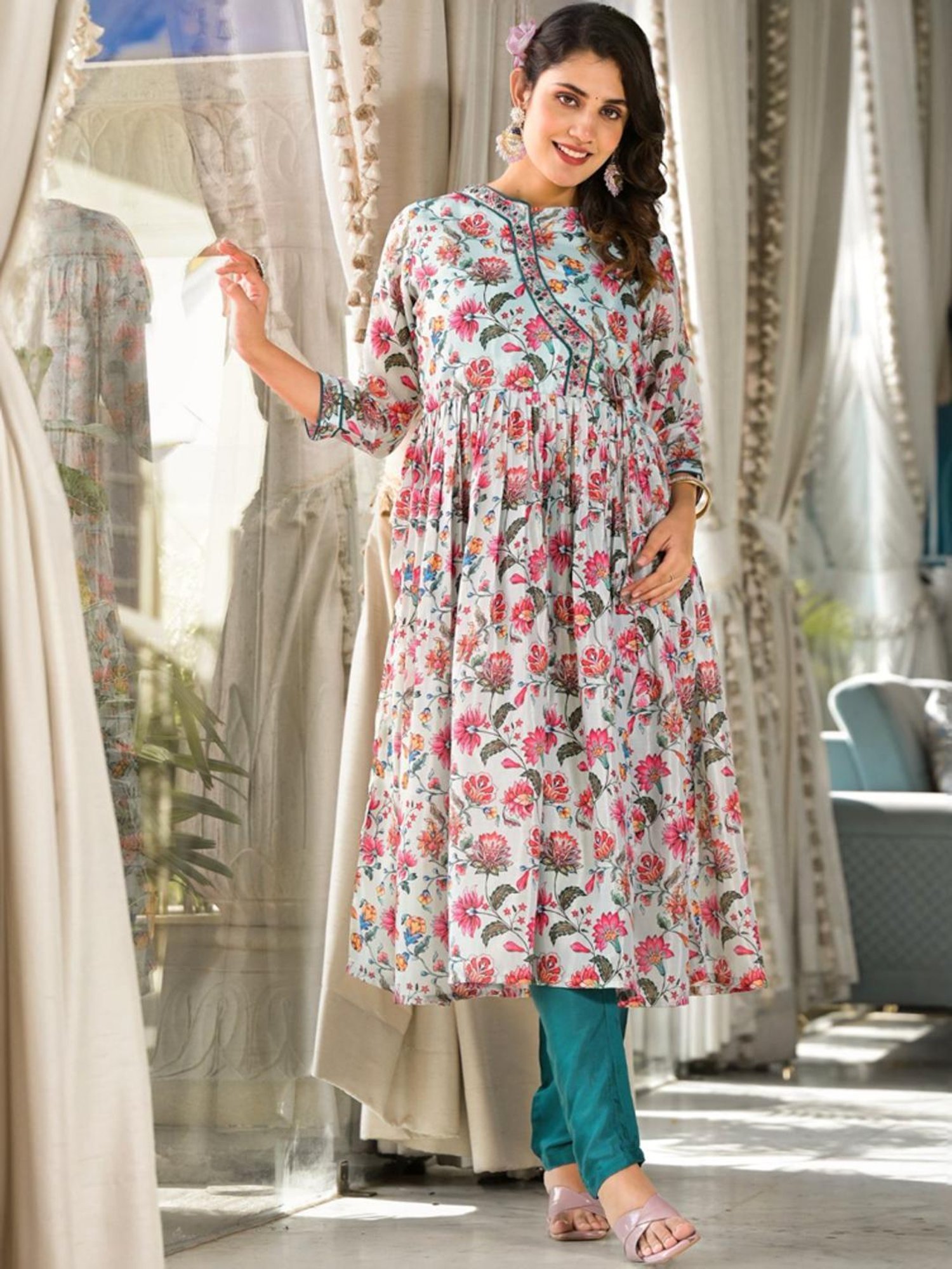 URBAN MYSTIC Black Rayon Embroidered Kurta & Sharara Set