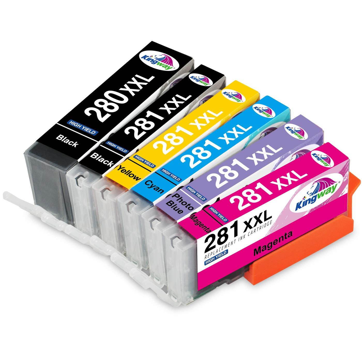 Kingway Compatible Ink Cartridge Replacement for PGI-280XXL CLI-281XXL Work with Canon PIXMA TS8120 TS8220 TS9120 TR7520 TR8520 TS6120 TS6220 Printer (PGBK,Black,Cyan,Magenta,Yellow,Photo Blue,6-Pack)