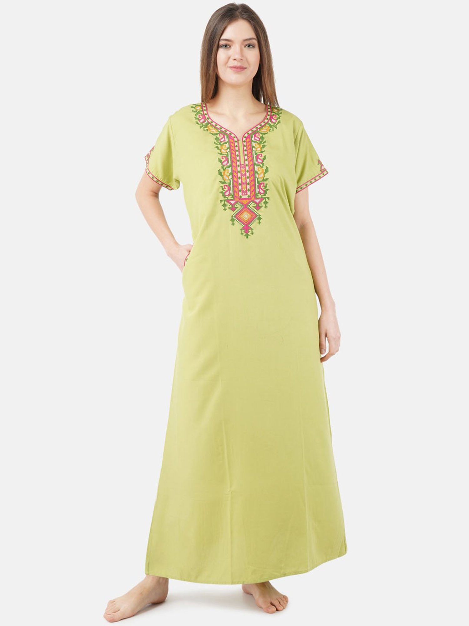 KOI SLEEPWEAR Pista Green Embroidered Nighty