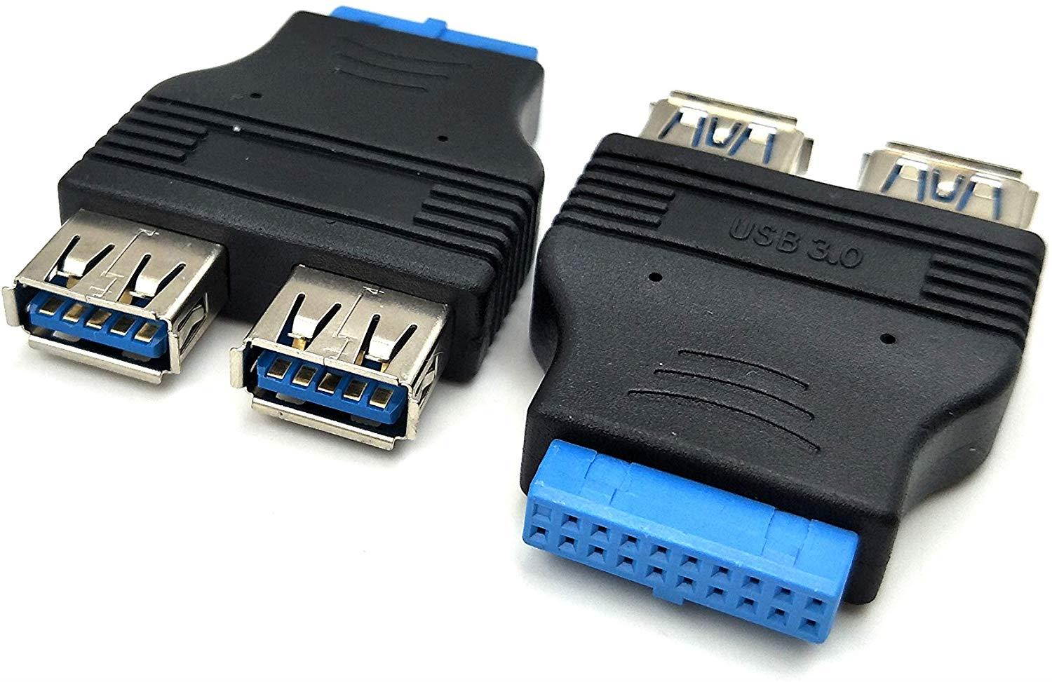 Duttek 2 Pack Dual USB 3.0 Female to USB3.0 Motherboard Female 20 Pin Header Connector Extension Adapter Splitter for PC Motherboard Mainboard (USB3.0 Connector 20 PIN)
