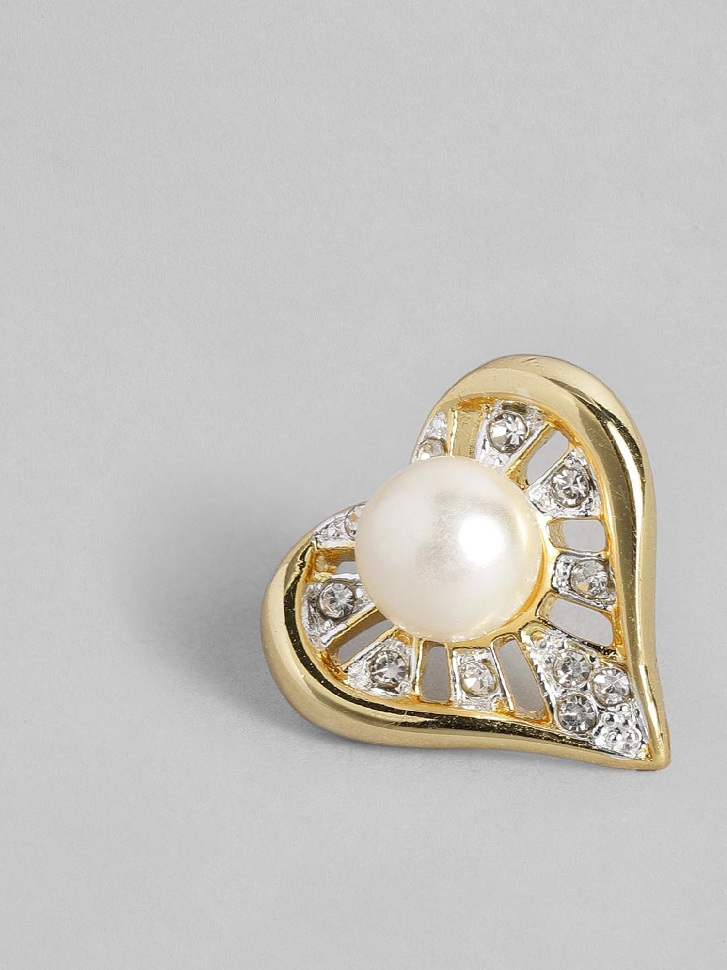 Estele Gold & Rhodium-Plated Heart-Shaped Pendant Set with Pearl and Crystals for Women