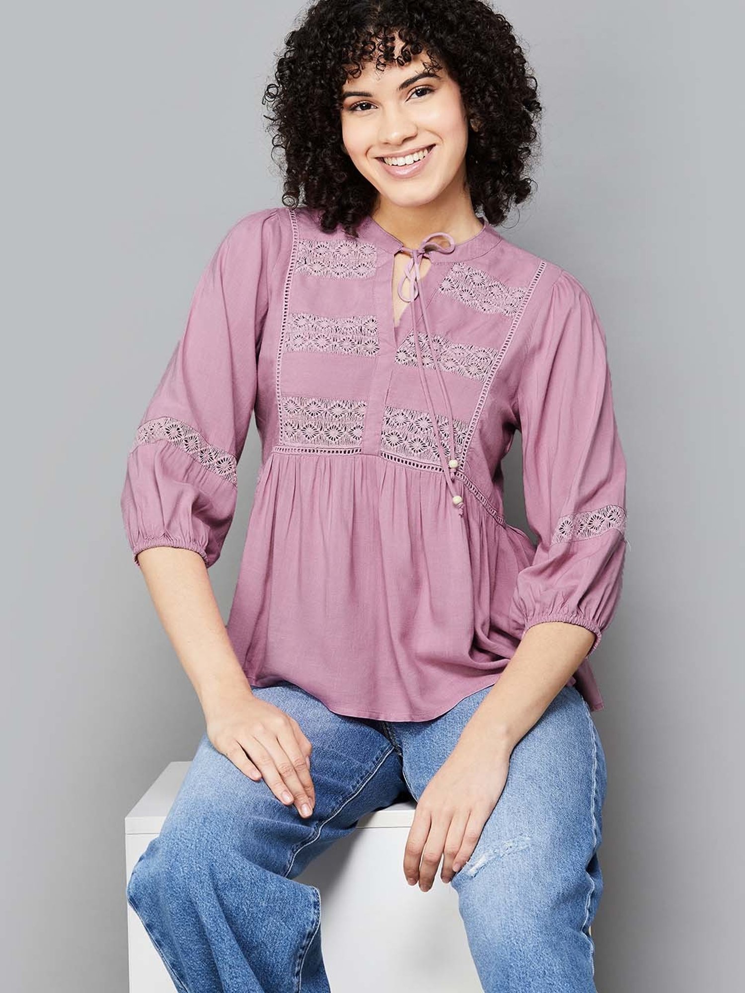 Fame Forever by Lifestyle Purple Self Pattern Top