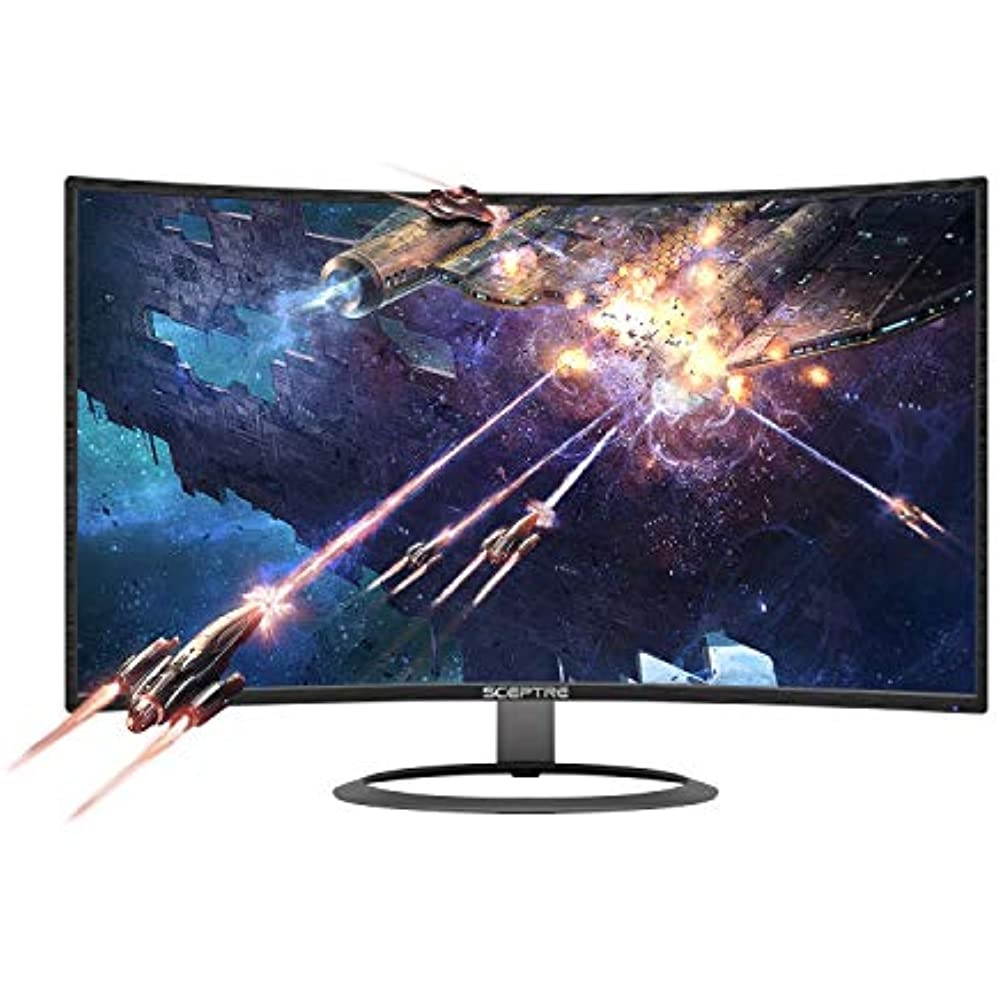 SCEPTRE 27" Curved LED Monitor C278W-1920R Full HD 1080P HDMI DisplayPort VGA Speakers, Ultra Thin Brushed Metallic, 1800R immersive curvature, 2018