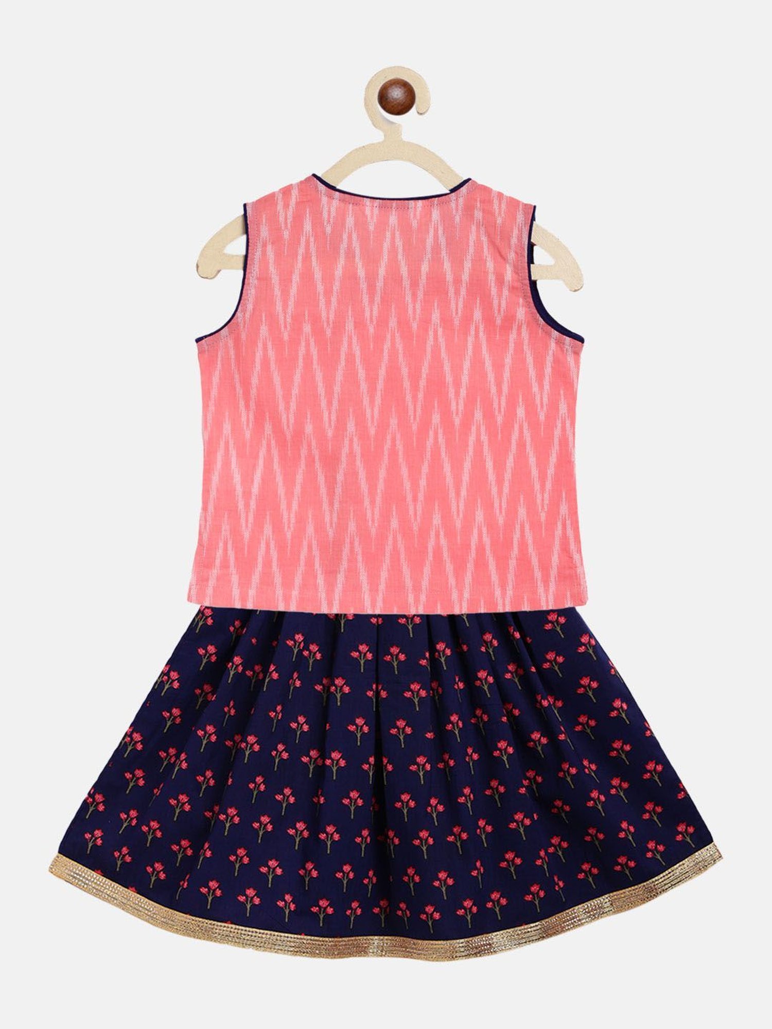 Campana Kids Pink & Navy Floral Print Lehenga with Choli