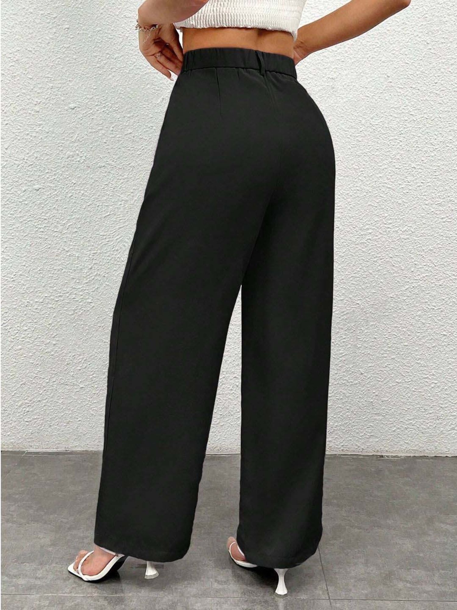 BUYNEWTREND Black High rise Formal Trousers