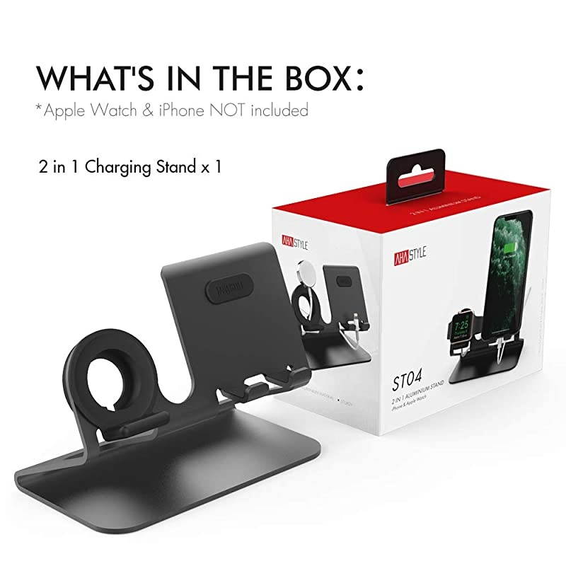 Apple Watch Stand, 2 in 1 Universal Desktop Stand Holder for iPhone and Apple Watch Series 6/5/4/3/2/1(Black)