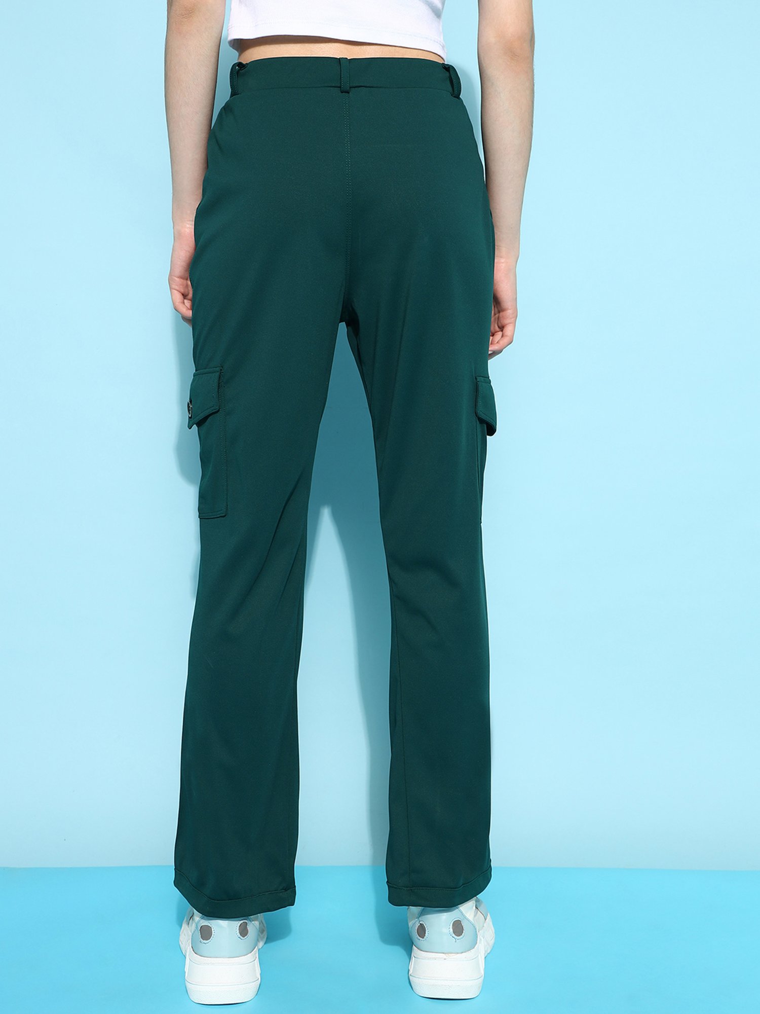 FITHUB Green Relaxed Fit High Rise Cargo Pants