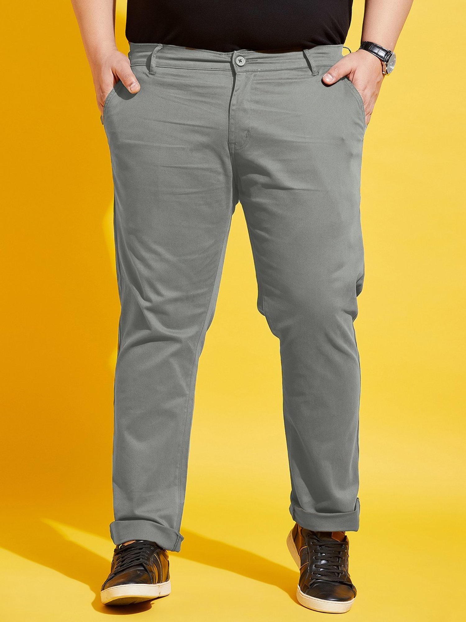 Bigbanana Plus Size Grey Cotton Regular Fit Chinos