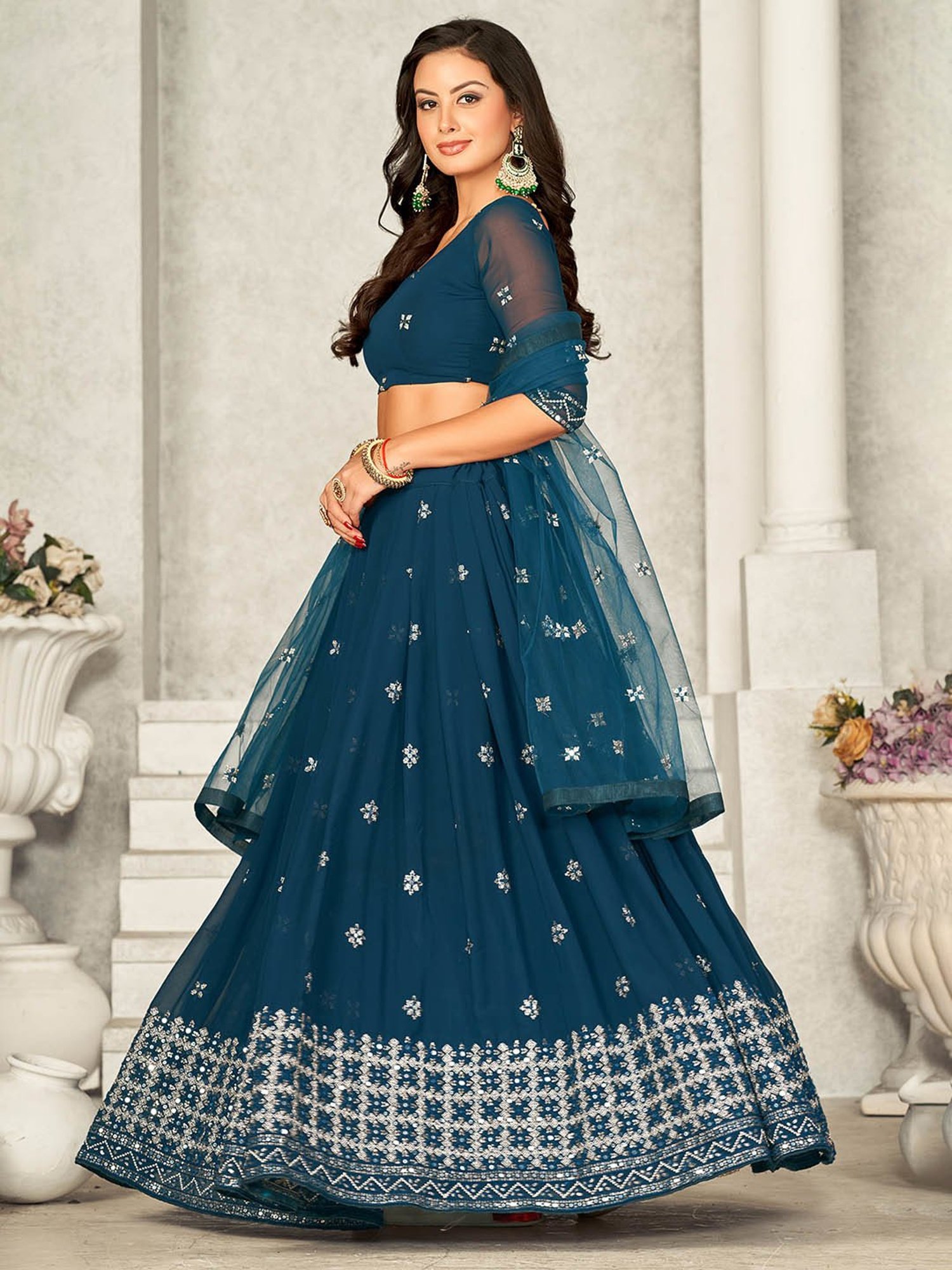Warthy Ent Blue Embroidered Lehenga Choli Set With Dupatta
