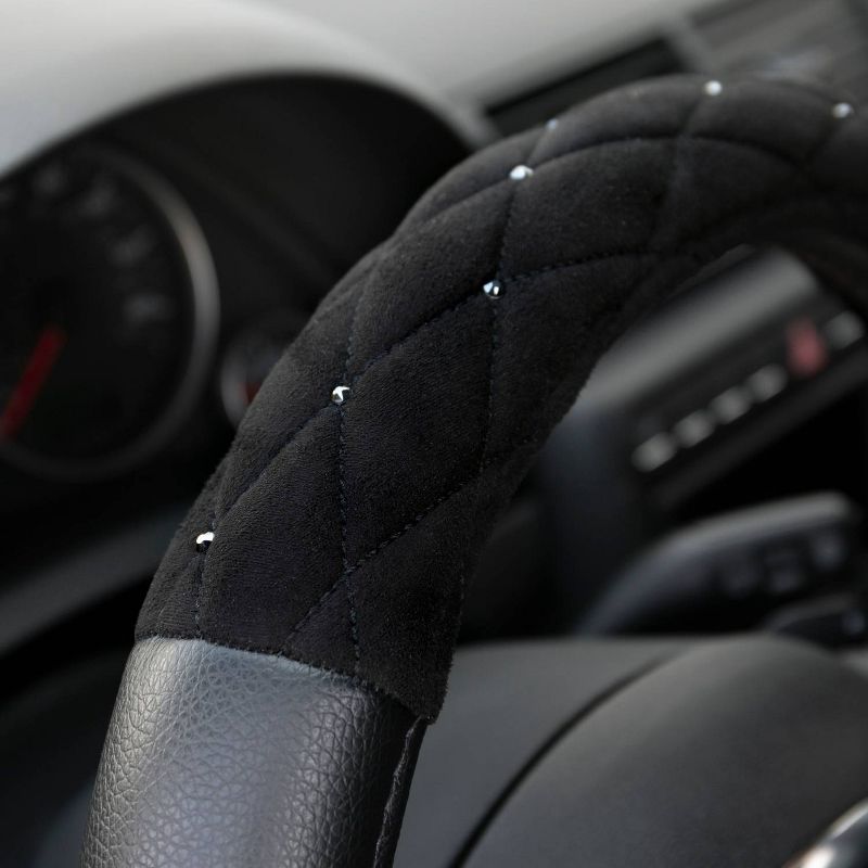 LUNNA 1pc Jet Black Steering Wheel Cover Embellished with Swarovski Crystals