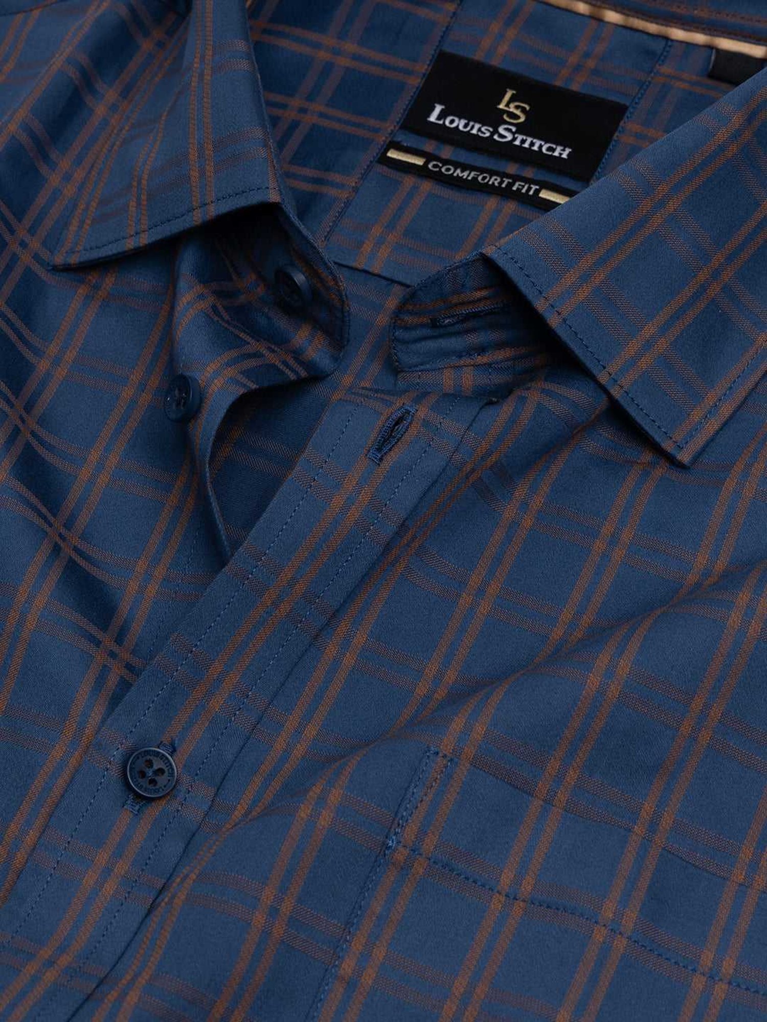 Louis Stitch Blue Cotton Regular Fit Checks Shirt